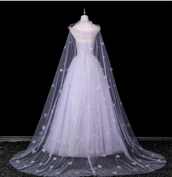 Chic / Beautiful Lavender Appliques Rhinestone Prom Dresses 2025 A-Line / Princess Strapless Sleeveless Backless Floor-Length / Long Formal Dresses