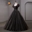 Vintage / Retro Black Rhinestone Sequins Lace Flower Prom Dresses 2023 Ball Gown Square Neckline Puffy Short Sleeve Backless Floor-Length / Long Prom Formal Dresses