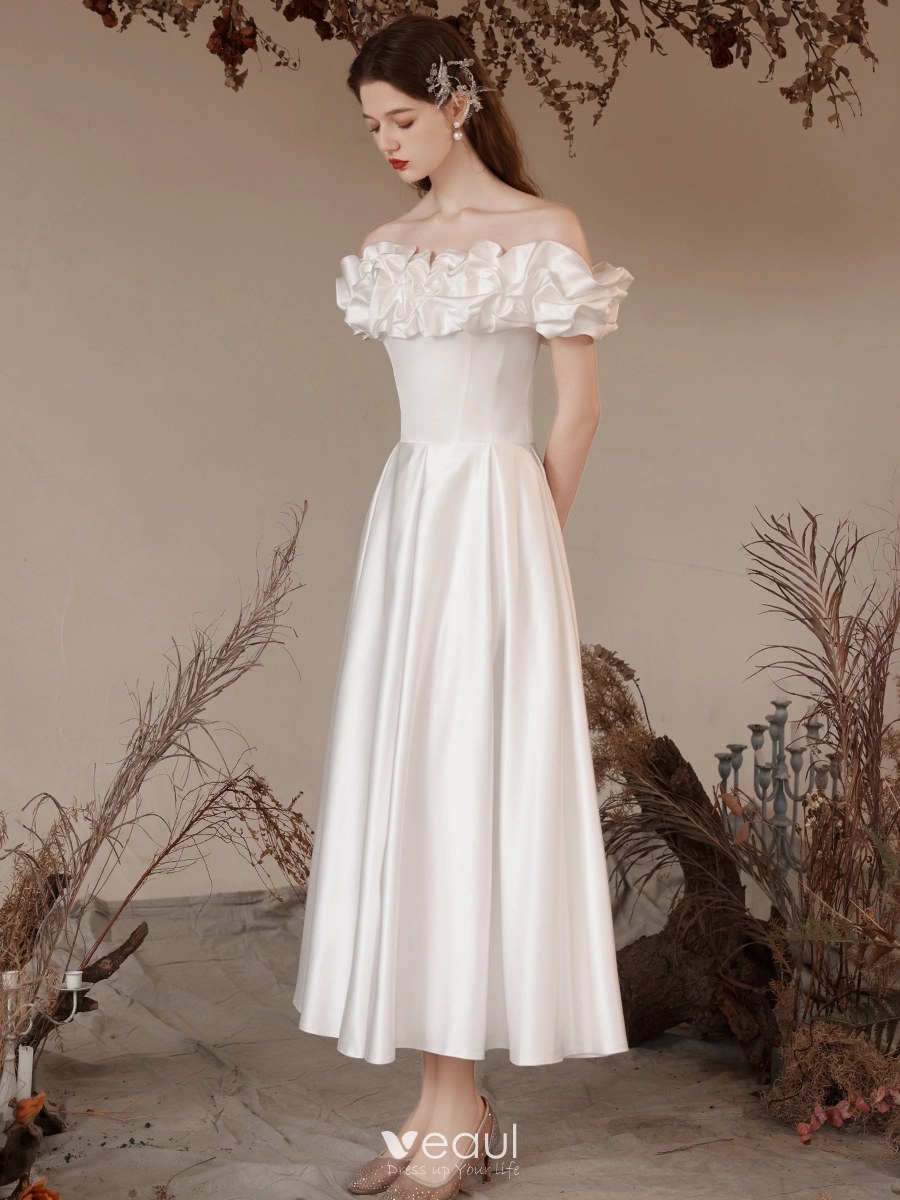 Graduation Dress White Off The Shoulder Tea Length Dress Chic Beautiful  White Homecoming Graduation Dresses Prom Dresses