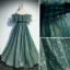 Chic / Beautiful Jade Green Prom Dresses 2022 A-Line / Princess Off-The-Shoulder Star Sequins Short Sleeve Backless Sash Floor-Length / Long Formal Dresses
