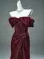 Haut de Gamme Charmant Bordeaux Trompette / Sirène Robe De Ceremonie 2025 De l'épaule Manches Courtes Dos Nu Train De Balayage Robe De Soirée