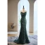 Scintillantes Vert Foncé Perlage Paillettes Robe De Soirée 2023 Trompette / Sirène Encolure Carrée Manches Courtes Dos Nu Noeud Longue Soirée Robe De Ceremonie