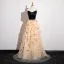 Chic / Beautiful Black Appliques Prom Dresses A-Line / Princess Strapless Sleeveless Backless Floor-Length / Long Tulle Prom Formal Dresses