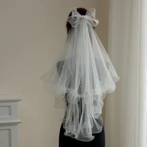 Charmant Blanche Perle Noeud Tulle Voile De Mariée 2026