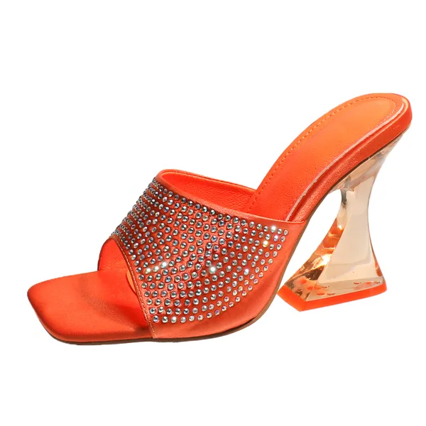 Transparent Mint Green Street Wear Rhinestone Womens Sandals 2022 9 cm Stiletto Heels Crystal High Heels Open / Peep Toe Sandals