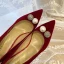 Chic / Beautiful Burgundy Suede Wedding Shoes 2022 10 cm Stiletto Heels Leather Pearl Rhinestone Pointed Toe Wedding Pumps High Heels