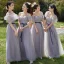 Simple Lavande Robe Demoiselle D'honneur 2022 Princesse Manches Courtes Dos Nu Noeud Ceinture Longue Demoiselle D'honneur