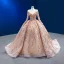 Luxury / Gorgeous Sparkly Champagne Handmade  Beading Sequins Wedding Dresses 2022 Ball Gown Scoop Neck Long Sleeve Backless Court Train Wedding