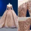 Luxury / Gorgeous Sparkly Champagne Handmade  Beading Sequins Wedding Dresses 2022 Ball Gown Scoop Neck Long Sleeve Backless Court Train Wedding