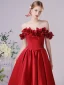 Chic / Beautiful Burgundy Satin Prom Dresses 2023 A-Line / Princess Off-The-Shoulder Appliques Sleeveless Backless Floor-Length / Long Prom Formal Dresses