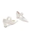 Elegant White Pearl Satin Leather Wedding Shoes 2023 7 cm Thick Heels Pointed Toe Wedding Pumps
