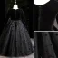 Chic / Beautiful Black Birthday Flower Girl Dresses 2022 Ball Gown Scoop Neck Suede Star Sequins Long Sleeve Floor-Length / Long Flower Girl Dresses