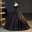 Elegant Black Rhinestone Tassel Prom Dresses 2023 Ball Gown Off-The-Shoulder Sleeveless Backless Floor-Length / Long Prom Formal Dresses