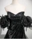 Scintillantes Noire Gland Paillettes Fendue devant Robe De Soirée 2025 Trompette / Sirène De l'épaule Manches Courtes Dos Nu Train De Balayage Robe De Ceremonie