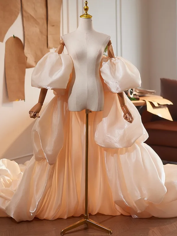 Fashion Champagne Handmade Cascading Ruffles Puffy Short Sleeve Prom shawl 2025 Tulle