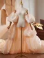 Fashion Champagne Handmade  Cascading Ruffles Puffy Short Sleeve Prom shawl 2025 Tulle
