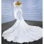 High End Weiß Perlenstickerei Perle Pailletten Satin Brautkleider / Hochzeitskleider 2023 Meerjungfrau Off Shoulder Kurze Ärmel Rückenfreies Kapelle-Schleppe Hochzeit