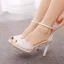 Elegant White Pearl Rhinestone Lace Flower Wedding Shoes 2023 Ankle Strap 10 cm Stiletto Heels Open / Peep Toe Wedding Sandals High Heels