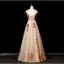 Fashion Champagne Sequins Appliques Prom Dresses 2025 A-Line / Princess Spaghetti Straps Sleeveless Backless Floor-Length / Long Formal Dresses