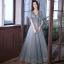 Elegant Sky Blue Beading Sequins Prom Dresses 2022 A-Line / Princess V-Neck Short Sleeve Backless Floor-Length / Long Prom Formal Dresses