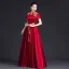 Chinese style Burgundy Satin Lace Flower Evening Dresses 2023 A-Line / Princess High Neck Short Sleeve Floor-Length / Long Evening Party Formal Dresses