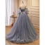 Chic / Beautiful Grey Lace Flower Prom Dresses 2023 A-Line / Princess Spaghetti Straps Puffy Short Sleeve Backless Floor-Length / Long Prom Formal Dresses