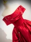 Elegant Red Pearl Ball Gown Wedding Dresses 2025 Off-The-Shoulder Sleeveless Backless Floor-Length / Long Wedding Dresses