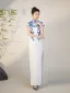 Chinese style White Lace Flower Split Front Cheongsam 2025 Trumpet / Mermaid High Neck Short Sleeve Floor-Length / Long Evening Party Cheongsam / Qipao