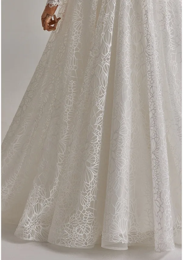 Modest / Simple White Lace Flower Wedding Dresses 2025 A-Line / Princess Off-The-Shoulder Long Sleeve Backless Floor-Length / Long