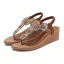 Bohemia Silver Casual Street Wear Beach Rhinestone Womens Sandals 2023 Summer T-Strap 6 cm Wedges Open / Peep Toe Sandals