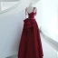 Charming Burgundy Evening Dresses  2023 A-Line / Princess Spaghetti Straps Sleeveless Backless Bow Pearl Sash Floor-Length / Long Evening Party Formal Dresses