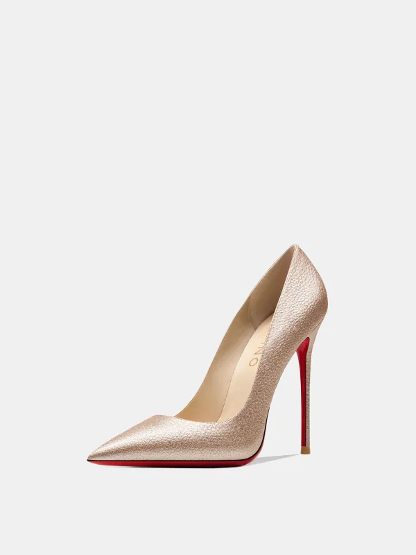 Sexy Rose Gold Evening Party Red Sole Pumps 2026 12 cm Stiletto Heels Pointed Toe High Heels