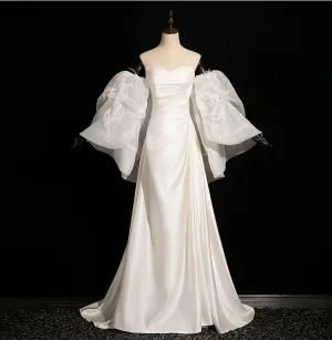 Mode Blanche Trompette Sirène Robe De Mariée 2024 Bustier Gonflée Manches Courtes Dos Nu Train De Balayage Mariage