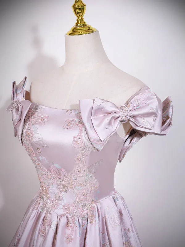 Schön Pearl Rosa Perlenstickerei Stickerei Schleife Ballkleider 2026 A Linie Bandeau Ärmellos Rückenfreies Lange Festliche Kleider