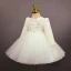 Elegant White Beading Lace Flower Pearl Sequins Bow Birthday Flower Girl Dresses 2024 Ball Gown Scoop Neck Short Long Sleeve