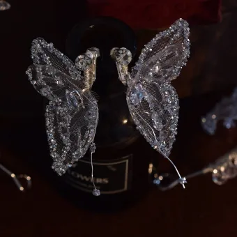 Charming Silver Handmade Crystal Butterfly Wedding Earrings Tiara Bridal Hair Accessories 2025