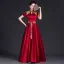 Chinese style Burgundy Satin Lace Flower Evening Dresses 2023 A-Line / Princess High Neck Short Sleeve Floor-Length / Long Evening Party Formal Dresses