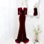 Charming Burgundy Suede Evening Dresses 2022 Trumpet / Mermaid Off-The-Shoulder Short Sleeve Backless Sash Flower Sweep Train Evening Party Formal Dresses