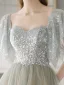 Charming Sage Green Sequins Prom Dresses 2024 A-Line / Princess Off-The-Shoulder Short Sleeve Backless Floor-Length / Long Prom Formal Dresses