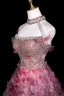 Blumenfee Rosa Strass Pailletten Applikationen Ballkleider 2025 A Linie Stehkragen Ärmellos Rückenfreies Sweep / Pinsel Zug Festliche Kleider