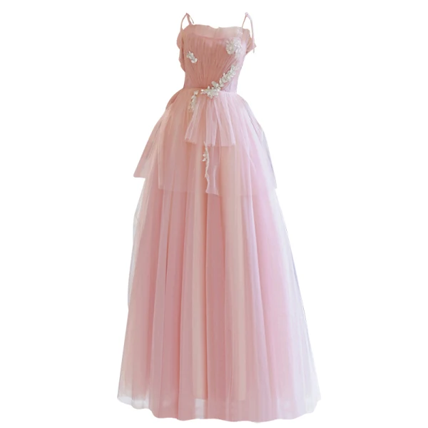 Chic / Beautiful Candy Pink Sequins Lace Flower Prom Dresses 2022 A-Line / Princess Spaghetti Straps Sleeveless Backless Floor-Length / Long Prom Formal Dresses