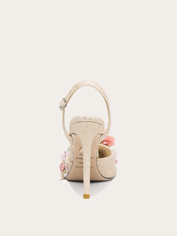 Fashion Champagne Pearl Appliques Sequins Womens Sandals 2023 10 cm Stiletto Heels Pointed Toe Prom Sandals High Heels
