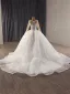Luxury / Gorgeous White Handmade  Beading Sequins Pearl Wedding Dresses 2025 Ball Gown Scoop Neck Long Sleeve Chapel Train Wedding