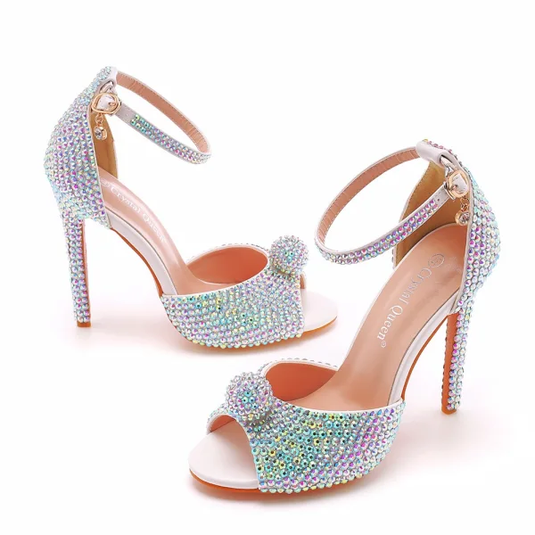 Glitzernden Multifarben Strass Abend Sandalen Damen 2022 Knöchelriemen 11 cm Stilettos Peeptoes Sandaletten Hochhackige