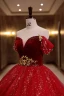 Chic / Beautiful Red Star Sequins Suede Prom Dresses 2022 Ball Gown Off-The-Shoulder Short Sleeve Backless Beading Floor-Length / Long Formal Dresses