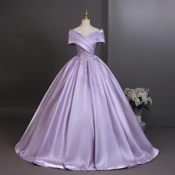 Elegant Lavender Beading Sequins Prom Dresses 2026 Ball Gown Off The Shoulder Short Sleeve Backless Floor Length Long Formal Dresses