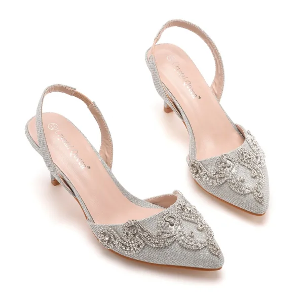 Bling Bling Silber Abend Strass Sandalen Damen 2023 6 cm Stilettos Spitzschuh Sandaletten Hochhackige