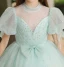 Chic / Belle Vert Cendré Paillettes Noeud Anniversaire Robe Ceremonie Fille 2024 Robe Boule Col Haut Gonflée Manches Courtes Longue