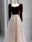 Elegant Burgundy Beading Sequins Velvet Prom Dresses 2024 A-Line / Princess Square Neckline Long Sleeve Backless Bow Floor-Length / Long Prom Formal Dresses
