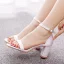 Sexy Weiß Abend Sandalen Damen 2023 Knöchelriemen 7 cm Thick Heels Peeptoes Sandaletten Hochhackige